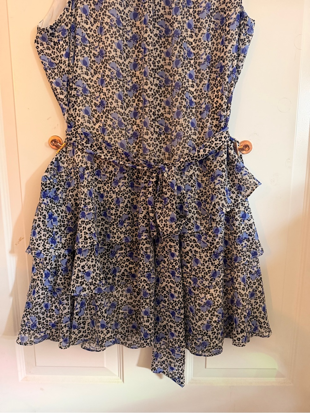 Express Blue Floral Tiered Midi Dress with Tie Waist